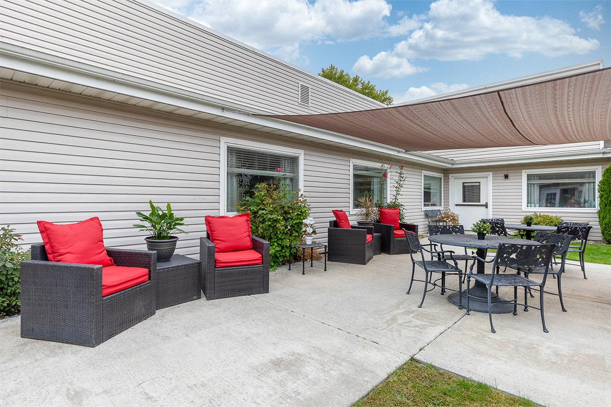 Back porch seating area of Richland Post Acute